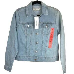 Calvin Klein Denim Trucker Jacket Light Wash Stretch Womens M NWT